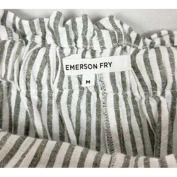 Emerson Fry Paris Pants Green Juniper Stripe 100% Linen Size Medium Women's - Picture 5 of 5